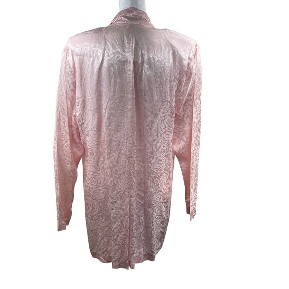 VTG 80s Pink Satin Brocade Long Blazer L Coquette Pretty in Pink Shoulder Pads - Picture 5 of 8